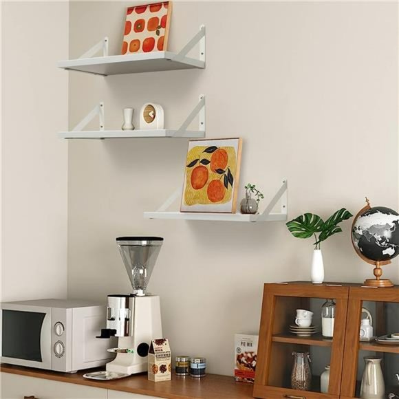 White Floating Shelves, Modern Wall Shelves with Visible Bracket ,Set of 3